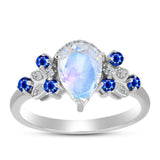 Inel din Argint 925 ( 3 grame ) cu Safir Albastru Australian și Piatra Lunii Curcubeu 2.21 Carate