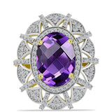 Inel din Argint 925 Placat cu Aur ( 5.39 grame ) cu Ametist Marocan și Topaz Alb 5.49 Carate