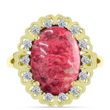 Inel din Argint 925 Placat cu Aur ( 4.77 grame ) cu Thulit și Topaz Alb 10.19 Carate