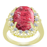 Inel din Argint 925 Placat cu Aur ( 4.77 grame ) cu Thulit și Topaz Alb 10.19 Carate