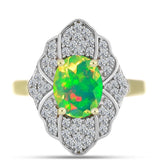 Inel din Argint 925 Placat cu Aur ( 3.85 grame ) cu Opal Verde Etiopian Lega Dembi și Topaz Alb 1.62 Carate
