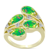 Inel din Argint 925 Placat cu Aur ( 5.74 grame ) cu Opal Verde Etiopian Lega Dembi și Topaz Alb 2.13 Carate