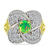 Inel din Argint 925 Placat cu Aur ( 4.69 grame ) cu Opal Verde Etiopian Lega Dembi și Topaz Alb 1.66 Carate