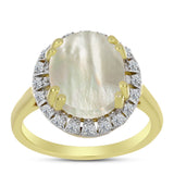 Inel din Argint 925 Placat cu Aur ( 3.59 grame ) cu Sidef și Topaz Alb 3.33 Carate
