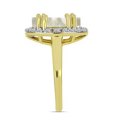 Inel din Argint 925 Placat cu Aur ( 3.59 grame ) cu Sidef și Topaz Alb 3.33 Carate