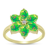 Inel din Argint 925 Placat cu Aur ( 2.5 grame ) cu Opal Verde Etiopian Lega Dembi și Topaz Alb 1.69 Carate