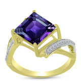 Inel din Argint 925 Placat cu Aur ( 3.85 grame ) cu Ametist Marocan și Topaz Alb 3.73 Carate