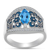 Inel din Argint 925 ( 5.04 grame ) cu Topaz Swiss Blue și Topaz Alb 1.45 Carate
