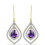 Cercei din Argint 925 Placat cu Aur ( 3.91 grame ) cu Ametist Marocan și Topaz Alb 5.95 Carate