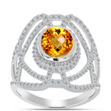 Inel din Argint 925 ( 4.18 grame ) cu Citrin Ural și Topaz Alb 3.53 Carate