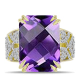 Inel din Argint 925 Placat cu Aur ( 5.03 grame ) cu Ametist Marocan și Topaz Alb 13.64 Carate