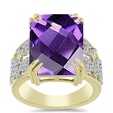 Inel din Argint 925 Placat cu Aur ( 5.03 grame ) cu Ametist Marocan și Topaz Alb 13.64 Carate