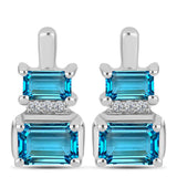 Cercei din Argint 925 ( 3.52 grame ) cu Topaz Swiss Blue și Topaz Alb 2.01 Carate