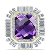 Inel din Argint 925 Placat cu Aur ( 3.51 grame ) cu Ametist Marocan și Zircon Alb 7.81 Carate