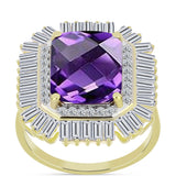 Inel din Argint 925 Placat cu Aur ( 3.51 grame ) cu Ametist Marocan și Zircon Alb 7.81 Carate
