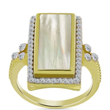 Inel din Argint 925 Placat cu Aur ( 4.28 grame ) cu Sidef și Topaz Alb 4.16 Carate