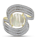 Inel din Argint 925 Placat cu Aur ( 6.69 grame ) cu Sidef și Topaz Alb 3.7 Carate