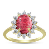 Inel din Argint 925 Placat cu Aur ( 2.32 grame ) cu Thulit și Topaz Alb 2.95 Carate
