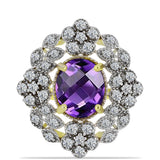 Inel din Argint 925 Placat cu Aur ( 5.2 grame ) cu Ametist Marocan și Topaz Alb 5.36 Carate