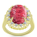 Inel din Argint 925 Placat cu Aur ( 2.13 grame ) cu Thulit și Topaz Alb 3.18 Carate