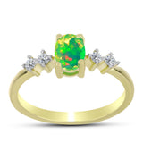 Inel din Argint 925 Placat cu Aur ( 2.03 grame ) cu Opal Verde Etiopian Lega Dembi și Topaz Alb 0.64 Carate