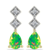 Cercei din Argint 925 Placat cu Aur ( 3.05 grame ) cu Opal Verde Etiopian Lega Dembi și Topaz Alb 1 Carate