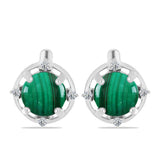 Cercei din Argint 925 ( 3.51 grame ) cu Malachit și Topaz Alb 5.95 Carate