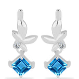 Cercei din Argint 925 ( 3.56 grame ) cu Topaz Swiss Blue și Topaz Alb 1.7 Carate