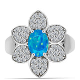 Inel din Argint 925 ( 4.28 grame ) cu Opal Albastru Etiopian Paraiba și Topaz Alb 1.56 Carate