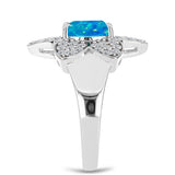 Inel din Argint 925 ( 4.28 grame ) cu Opal Albastru Etiopian Paraiba și Topaz Alb 1.56 Carate