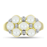 Inel din Argint 925 Placat cu Aur ( 3.18 grame ) cu Perlă de Apă Dulce Albă și Topaz Alb 2.07 Carate