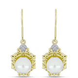 Cercei din Argint 925 Placat cu Aur ( 4.27 grame ) cu Perlă de Apă Dulce Albă și Topaz Alb 5.98 Carate