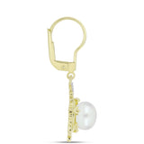 Cercei din Argint 925 Placat cu Aur ( 4.27 grame ) cu Perlă de Apă Dulce Albă și Topaz Alb 5.98 Carate
