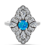 Inel din Argint 925 ( 4.35 grame ) cu Opal Albastru Etiopian Paraiba și Topaz Alb 2.31 Carate
