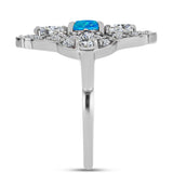 Inel din Argint 925 ( 4.35 grame ) cu Opal Albastru Etiopian Paraiba și Topaz Alb 2.31 Carate