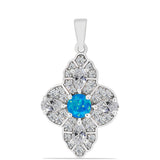 Pandantiv din Argint 925 ( 2.66 grame ) cu Opal Albastru Etiopian Paraiba și Topaz Alb 1.69 Carate