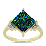 Inel din Argint 925 Placat cu Aur ( 2.95 grame ) cu Drusy Verde și Topaz Alb 5.07 Carate