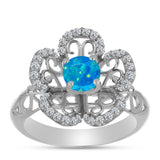 Inel din Argint 925 ( 4.51 grame ) cu Opal Albastru Etiopian Paraiba și Topaz Alb 0.97 Carate