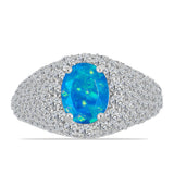 Inel din Argint 925 ( 3.87 grame ) cu Opal Albastru Etiopian Paraiba și Topaz Alb 2.97 Carate