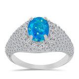 Inel din Argint 925 ( 3.87 grame ) cu Opal Albastru Etiopian Paraiba și Topaz Alb 2.97 Carate
