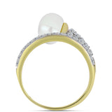 Inel din Argint 925 Placat cu Aur ( 2.27 grame ) cu Perlă de Apă Dulce Albă și Topaz Alb 3.75 Carate