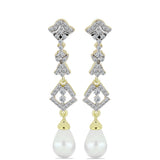 Cercei din Argint 925 Placat cu Aur ( 4.85 grame ) cu Perlă de Apă Dulce Albă și Topaz Alb 6.28 Carate