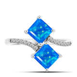 Inel din Argint 925 ( 2.79 grame ) cu Opal Albastru Etiopian Paraiba și Topaz Alb 1.55 Carate