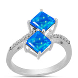 Inel din Argint 925 ( 2.79 grame ) cu Opal Albastru Etiopian Paraiba și Topaz Alb 1.55 Carate