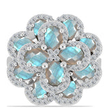 Inel din Argint 925 ( 7.39 grame ) cu Gullgruvene Labradorit și Topaz Alb 6.48 Carate