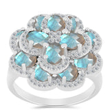 Inel din Argint 925 ( 7.39 grame ) cu Gullgruvene Labradorit și Topaz Alb 6.48 Carate