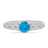 Inel din Argint 925 ( 2.15 grame ) cu Opal Albastru Etiopian Paraiba și Topaz Alb 0.44 Carate