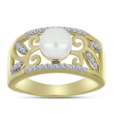 Inel din Argint 925 Placat cu Aur ( 6.11 grame ) cu Perlă de Apă Dulce Albă și Topaz Alb 3.35 Carate