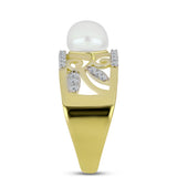 Inel din Argint 925 Placat cu Aur ( 6.11 grame ) cu Perlă de Apă Dulce Albă și Topaz Alb 3.35 Carate