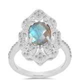 Inel din Argint 925 ( 4.97 grame ) cu Gullgruvene Labradorit și Topaz Alb 2.86 Carate